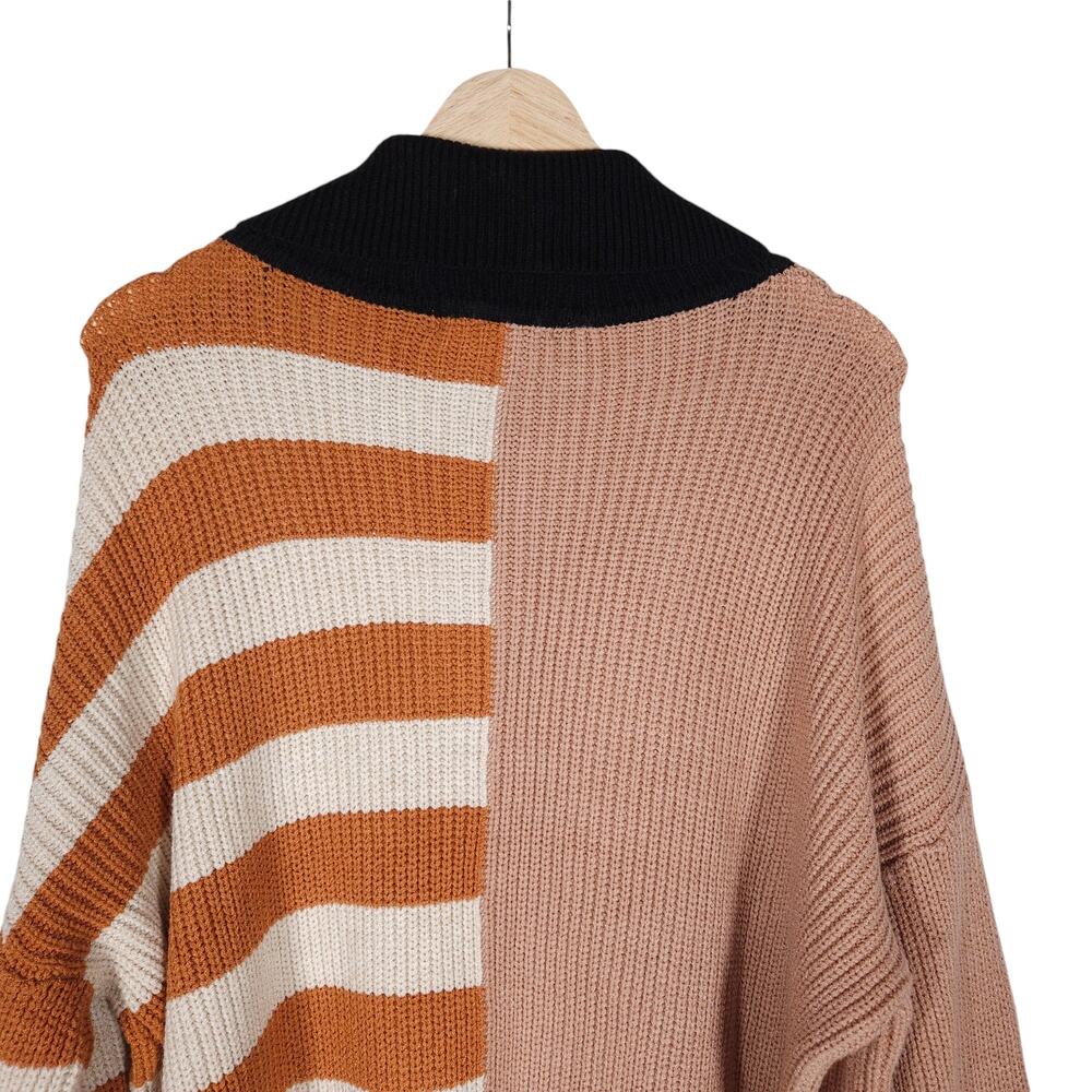 Thread Virginia Polo Sweater Large Orange Black Stripe Colorblock Partial Zip - Picture 11 of 14